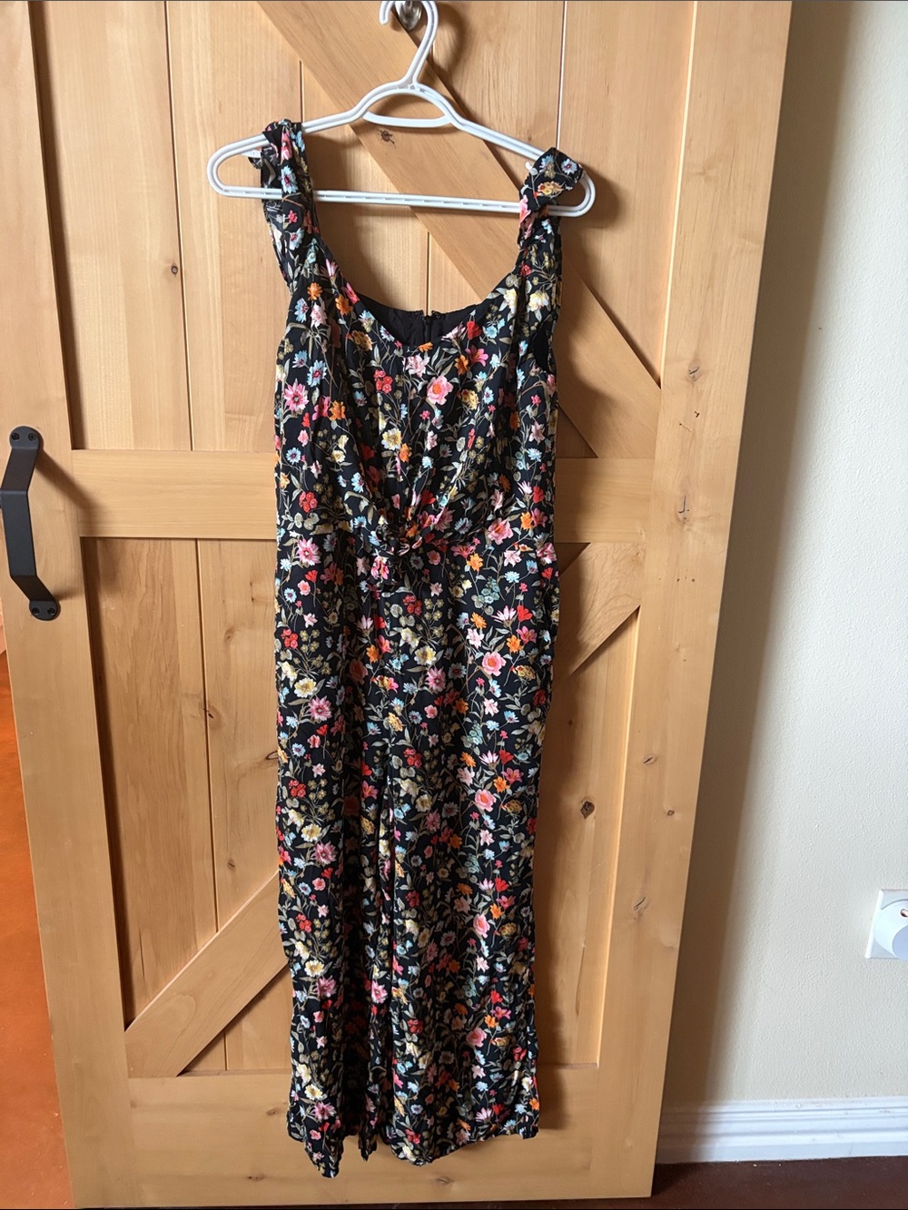 LOFT Black Floral jumpsuit with Pink, Orange & Cream Blooms 8